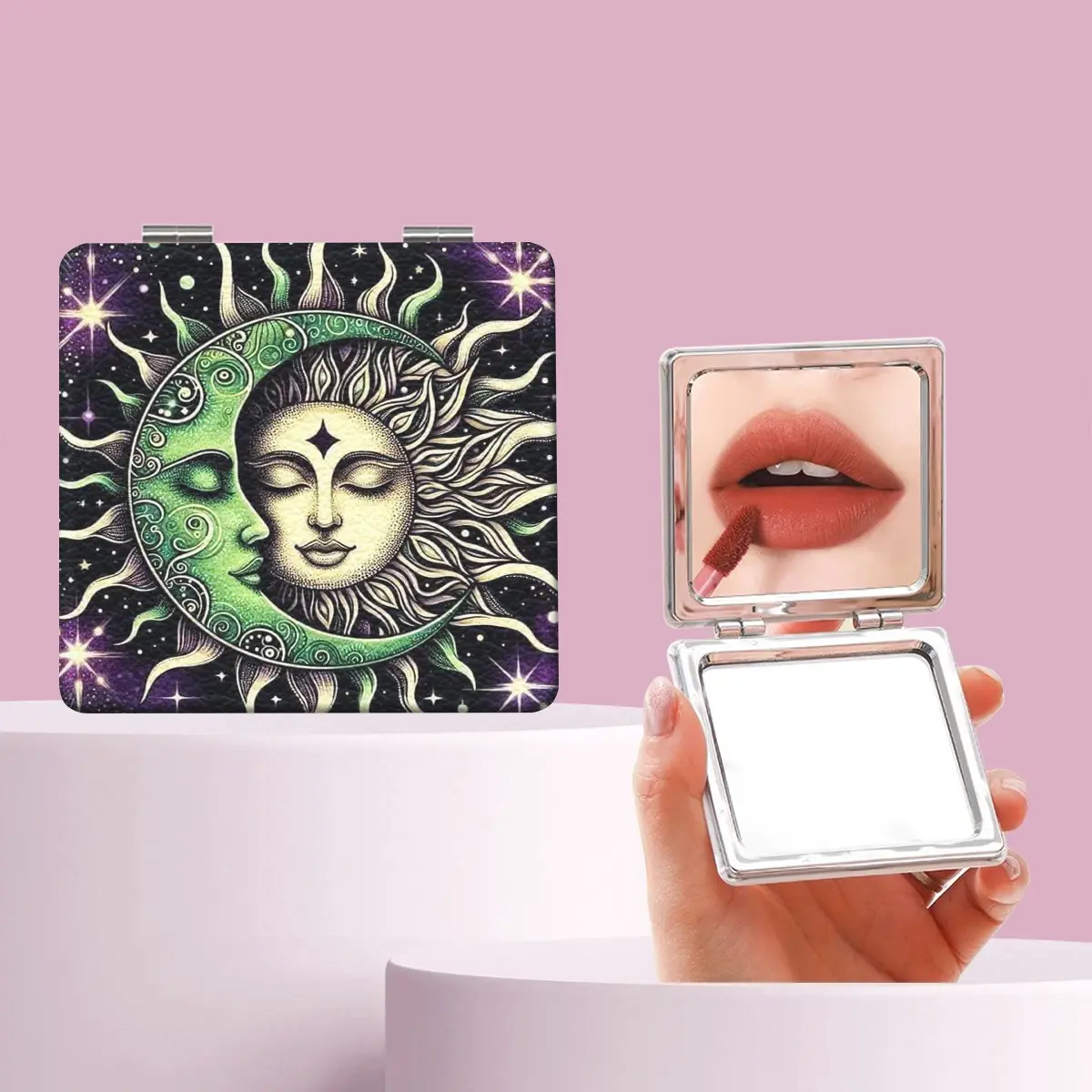 Vintage Sun Moon Makeup Mirror, Foldable Mini Handheld Mirror, Perfect for All Occasions, Ideal Gift for Friends and Family