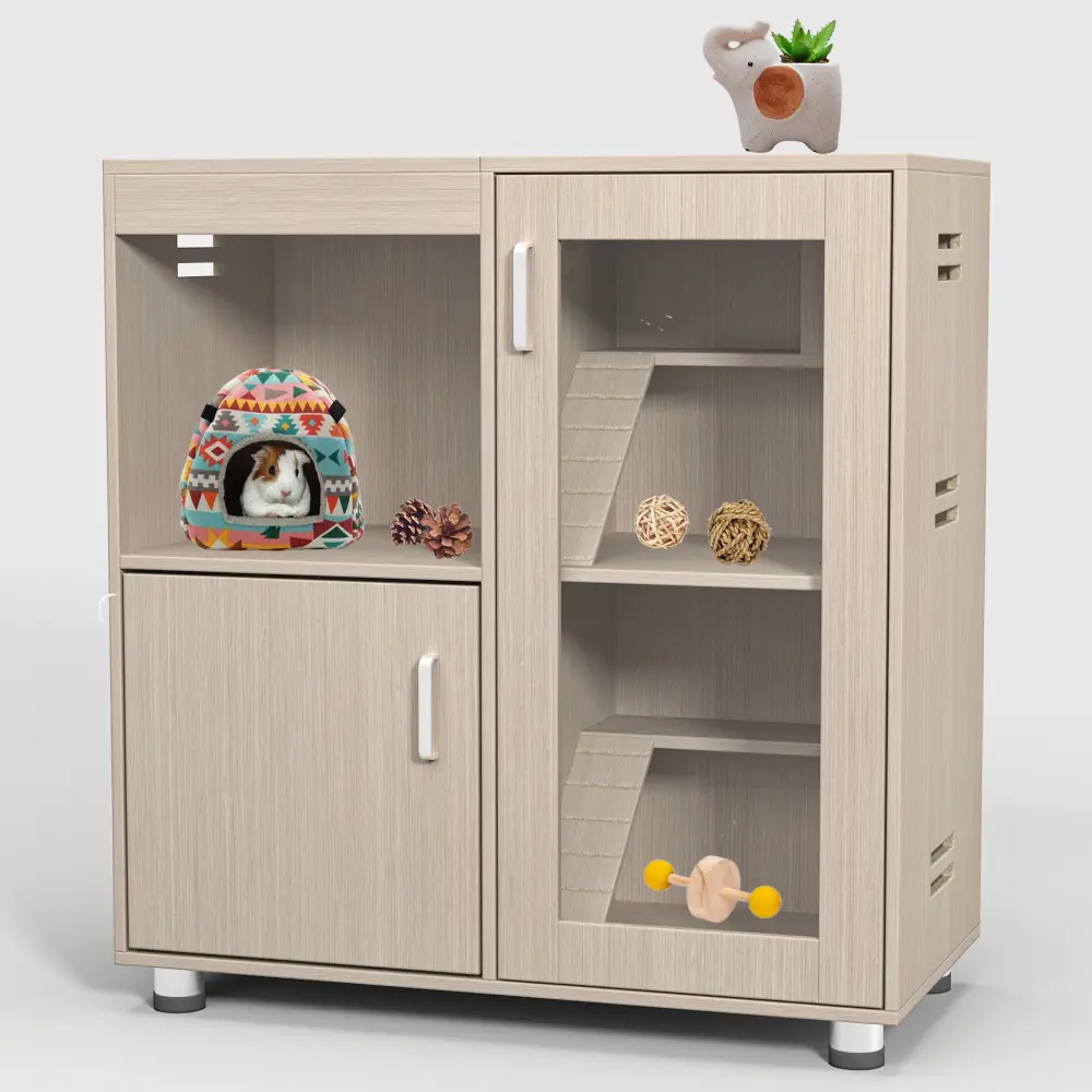 Guinea Pig Cages,4-Tier Hamster Cage Wood with Storage Cabinet, House for Rat Chinchilla, Openable Top, Acrylic Windows, Living World Deluxe Habitat X-Large, 31.5" L X 15.75" W X 34.65" H