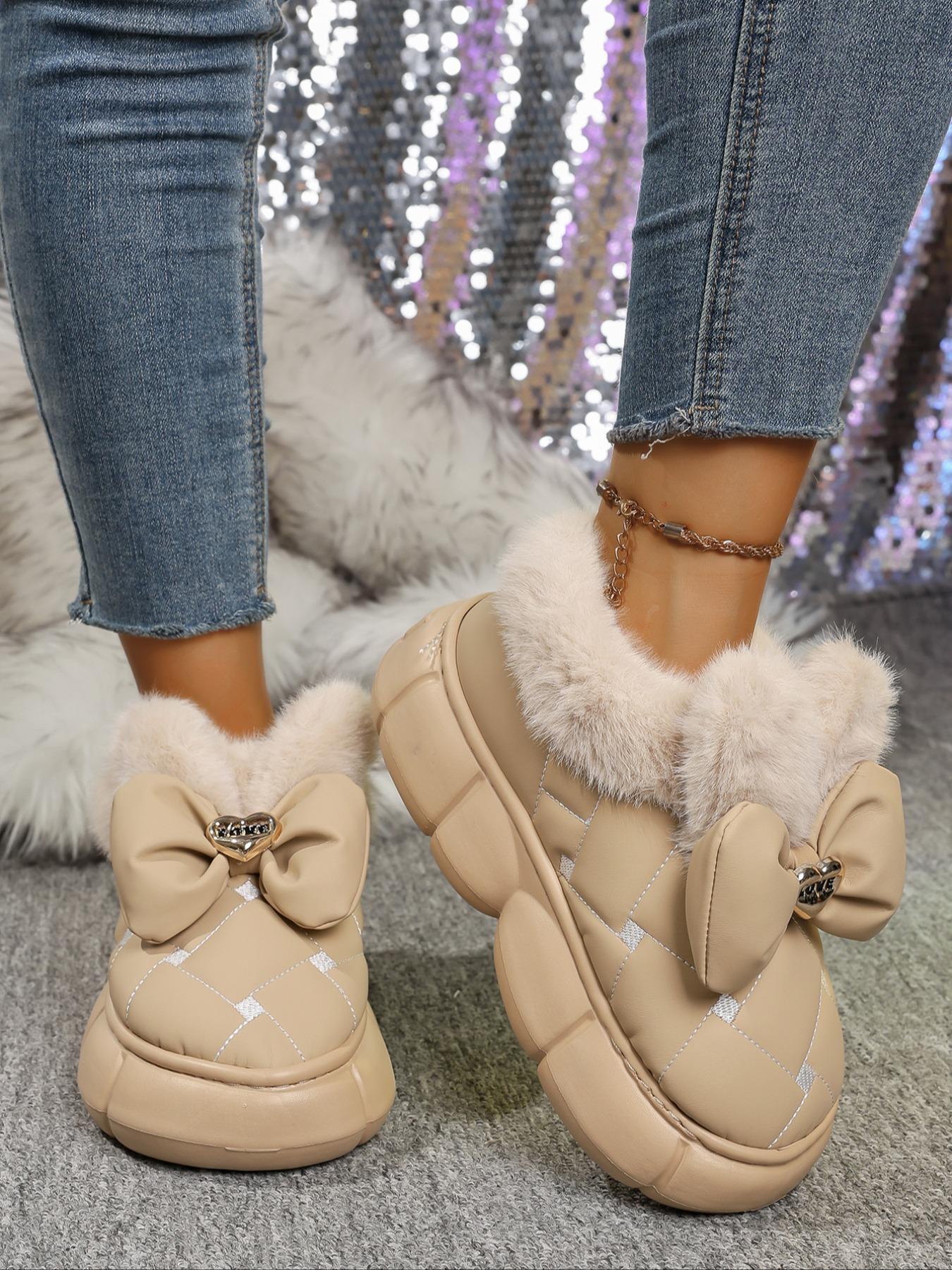 Women's Winter Warm Plush Slippers, fashionable soft slippers, Cartoon Rabbit Ear Design, Indoor Home Shoes, Comfortable Fleece Lining, Fall & Winter Footwear