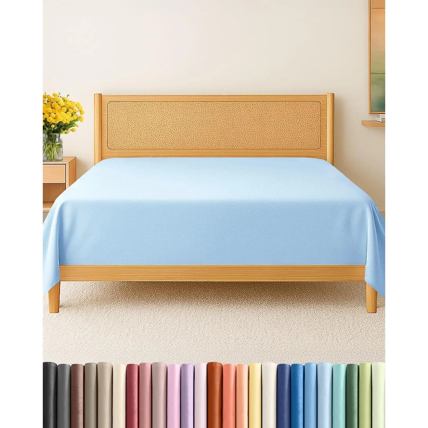 King Size Flat Sheet - Hotel Quality Top Flat Bed Sheet Only - Ultra-Soft, Breathable & Cooling - Fade & Wrinkle Free - Easy-Care, Stain & Shrink Resistant Bedding - Easy-Fit & Oeko-Tex - Light Blue
