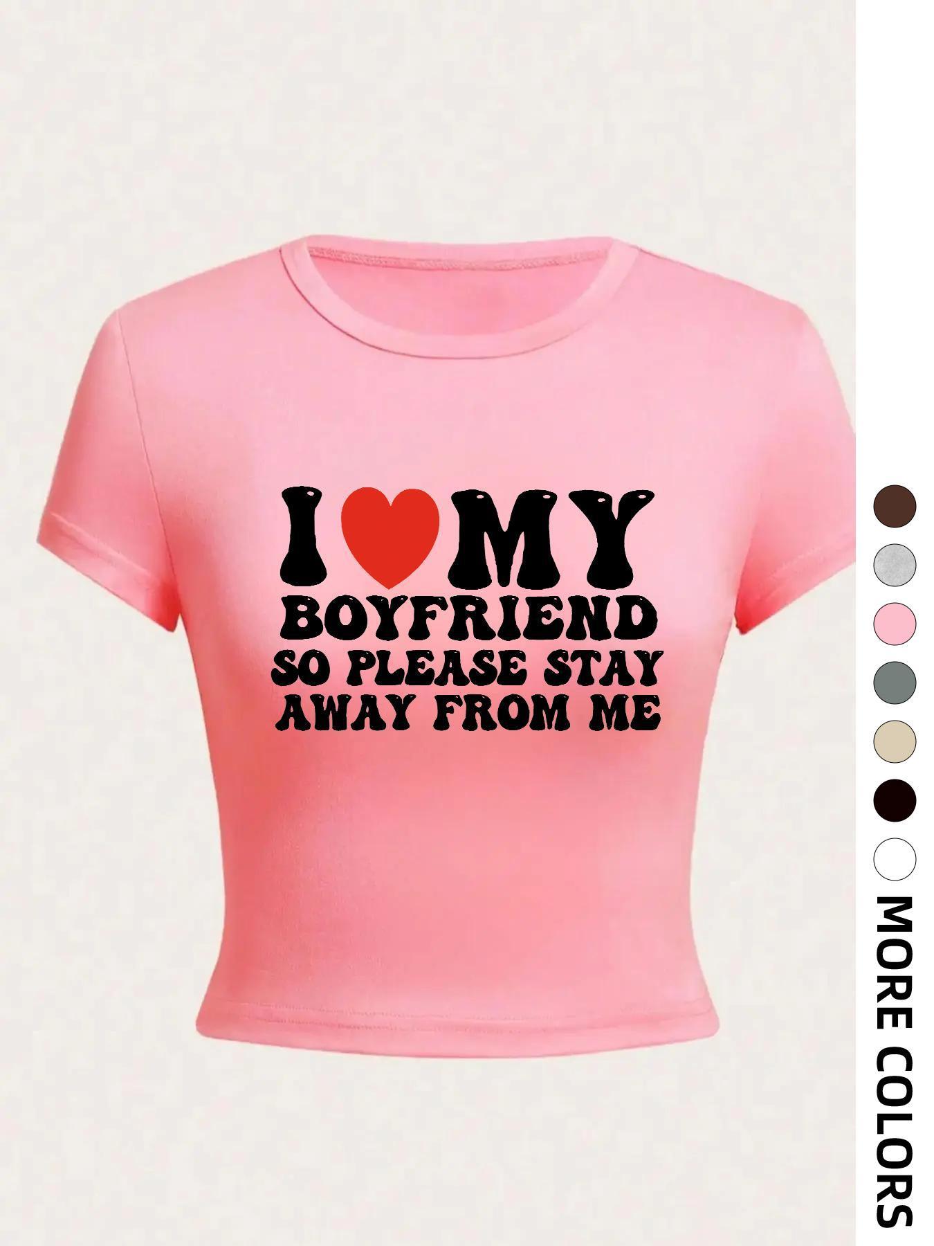 Women's Letter & Heart Print Round Neck Crop Tee, Casual Short Sleeve T-shirt, Summer Clothes, Women's Top for Daily Wear, Womenswear