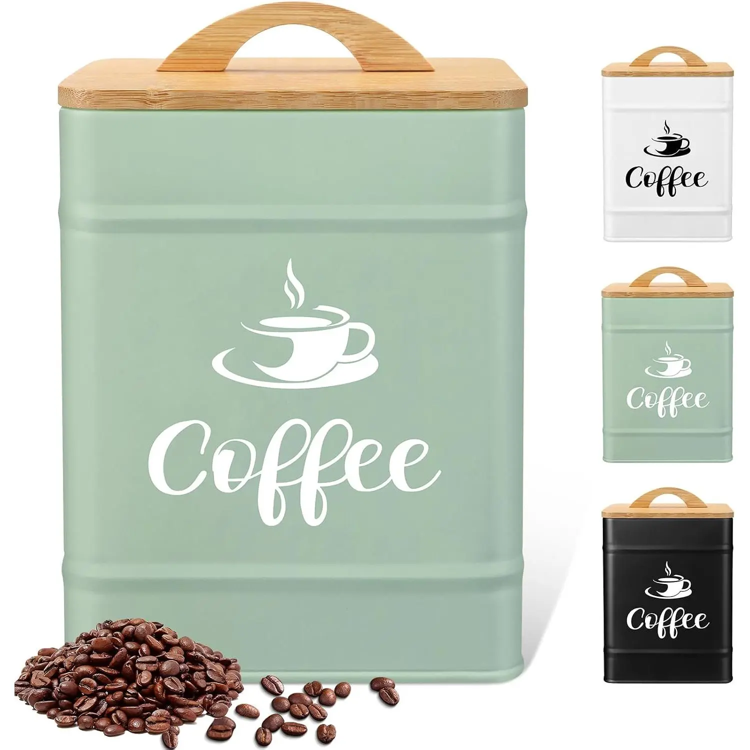 40 oz Turquoise Airtight Coffee Canister Large Iron  Container with Wooden  Lid  Storage Kitchen Countertop Container for Coffee Grounds Beans Pods