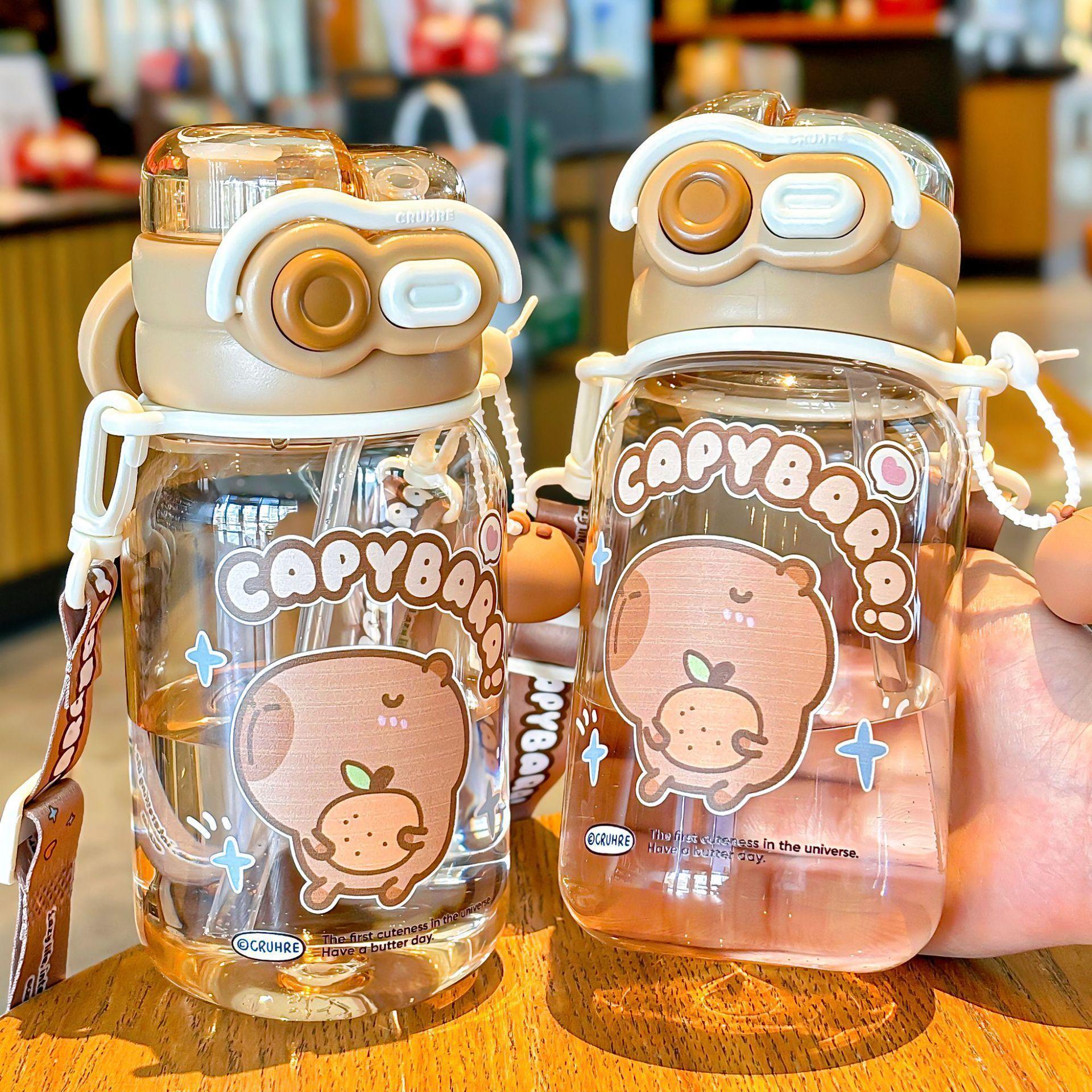 Capybara Cute Summer Kids Plastic Water Bottle for Students Girls kapibara Plastic Cup Portable Strap Children's Cup with Straw Capybara Cute Summer Kids Plastic Water Bottle for Students Girls kapibara Plastic Cup Portable Strap Children's Cup with Straw