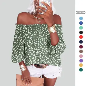 Imily Bela Womens Summer Off Shoulder Blouse Floral Print 3/4 Sleeve Casual Chiffon Tops Shirts PY1431