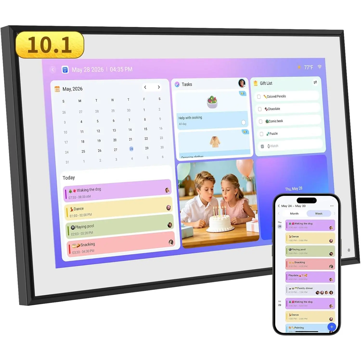 10.1"  Digital Calendar with Chore Chart & Touchscreen |  wall Calendar & Touchscreen Family Planner WiFi Sync Schedules Desk Stand, No Subscription  for Mom Women