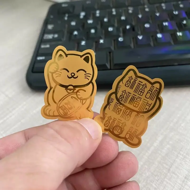 3Pcs Gold Foil Lucky Maneki Neko Cat Stickers, Self-Adhesive Decor Decals for Phone, Laptop, Wallet, Notebook DIY Ornaments
