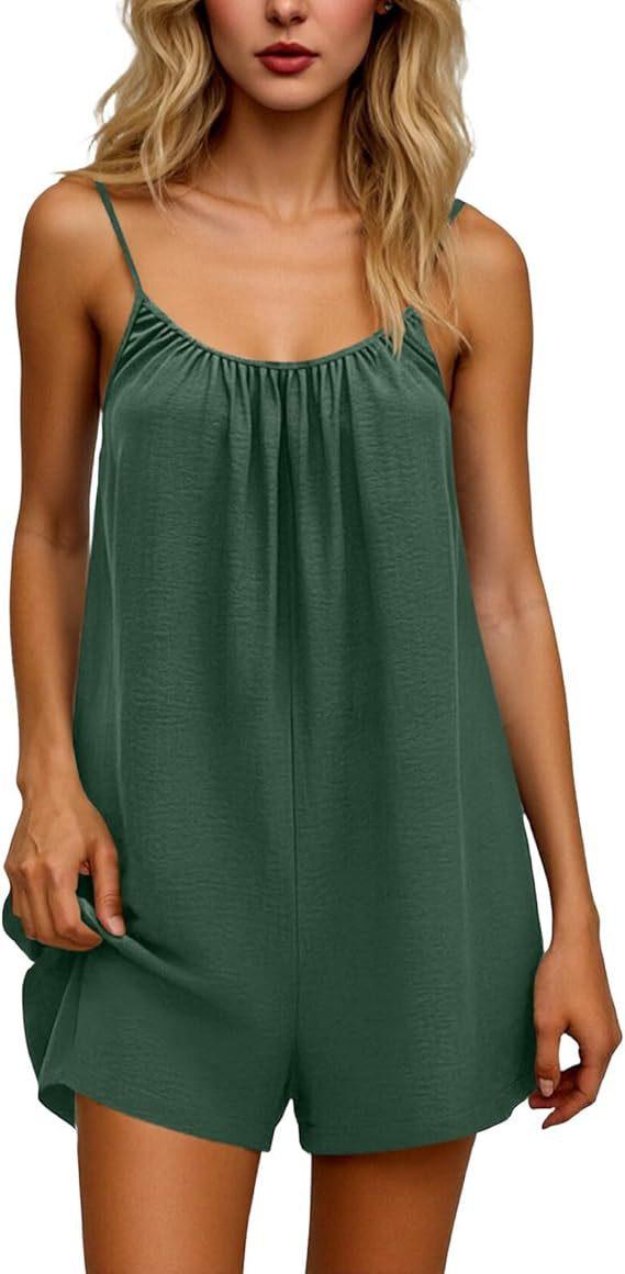 2026 New Women's One-Piece Pants Casual Sleeveless Tank Top Short Skirt Overalls with Narrow Straps and Pockets