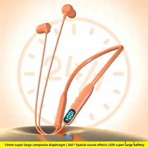 Latest Upgraded Version Orange Neckband Wireless Headphones, Sweatproof Flexible Neckband, 42H Battery, Type-C Fast Charge, Conversation Boost & Adaptive EQ, LED Power Display, Applicable to Apple & Android, Perfect Christmas Gift for Him,fitn,Intelligent