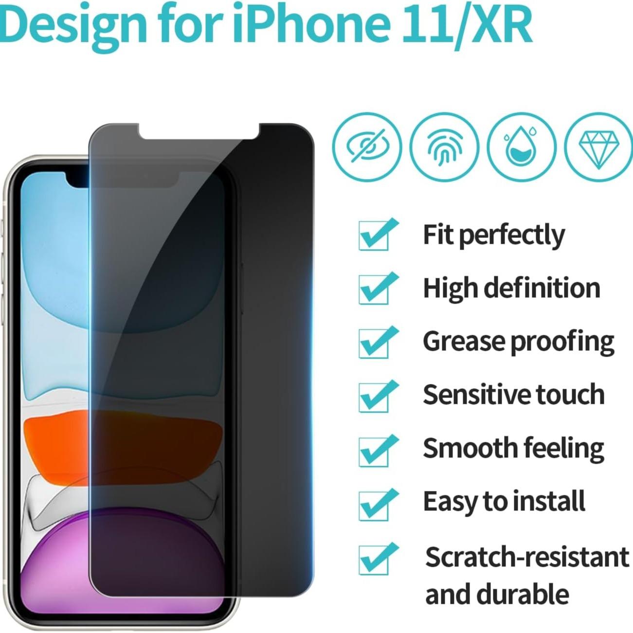 Privacy Screen Protector, 3 Counts Tempered Glass Phone Screen Protective Film, Anti-spy Phone Screen Protector, Phone Accessories Compatible with iPhone 11 12 13 14 15 Pro Max