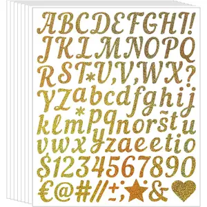 8 Sheets Letter Stickers Alphabet Sticker, 1 inch Vinyl Letters, Self Adhesive Number Sticks for Scrapbook, Graduation Cap, Water Bottle, Windows, Stick on Letters DIY Crafts Art Making（Gold）