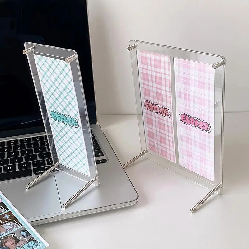 Modern Transparent Acrylic Rectangle Kpop Photo Frame - Desk Stand Binder, Decorative Collectibles Holder, Fits 3" Cards, Home Decor Accessory for Picture Display, Shelves, Fans