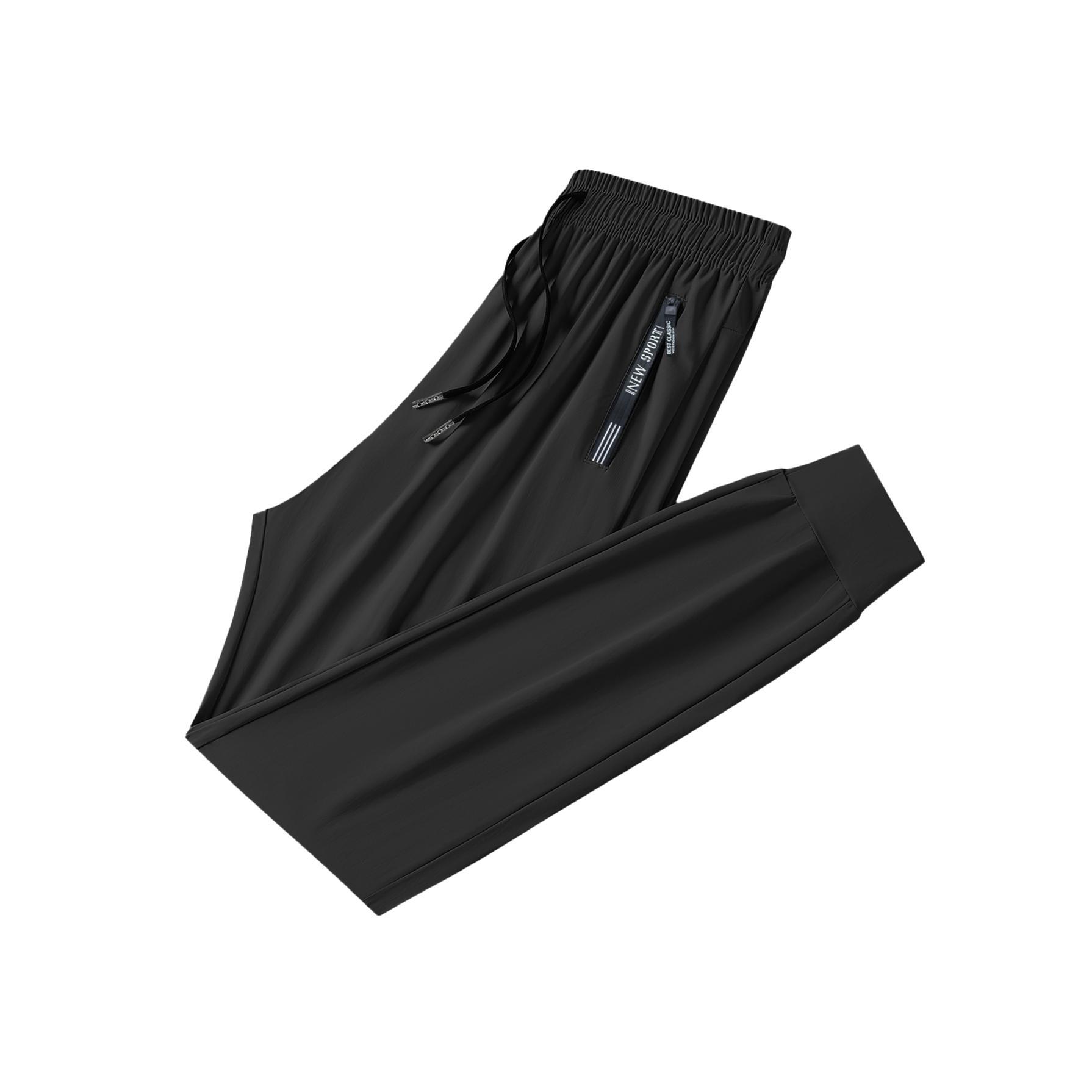 Men's Mid-Waist Ankle-Length Ice Silk Joggers - Tapered Cut, Quick-Dry Athletic Pants with Zipper Pockets, All-Scene Versatile for Gym, Biking, Sizing S, L, Plus Size