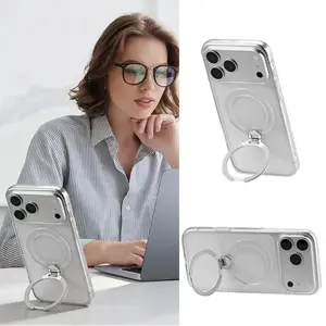 case for iphone 17 16 15 pro max magnetic attraction transparent protective case full coverage With Holder Kickstand Shock Proof