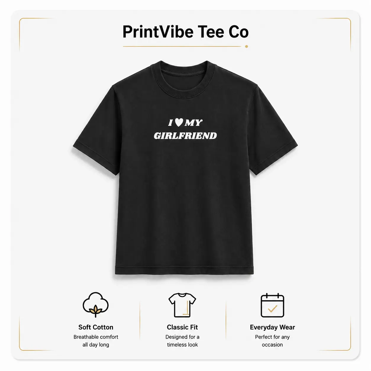I love my girlfriend t-shirt, Gift For Him, Gift For Her, I love Shirt, I heart shirt, Menswear Crewneck Classic Tee Casual Collar Black Tshirt Unisex