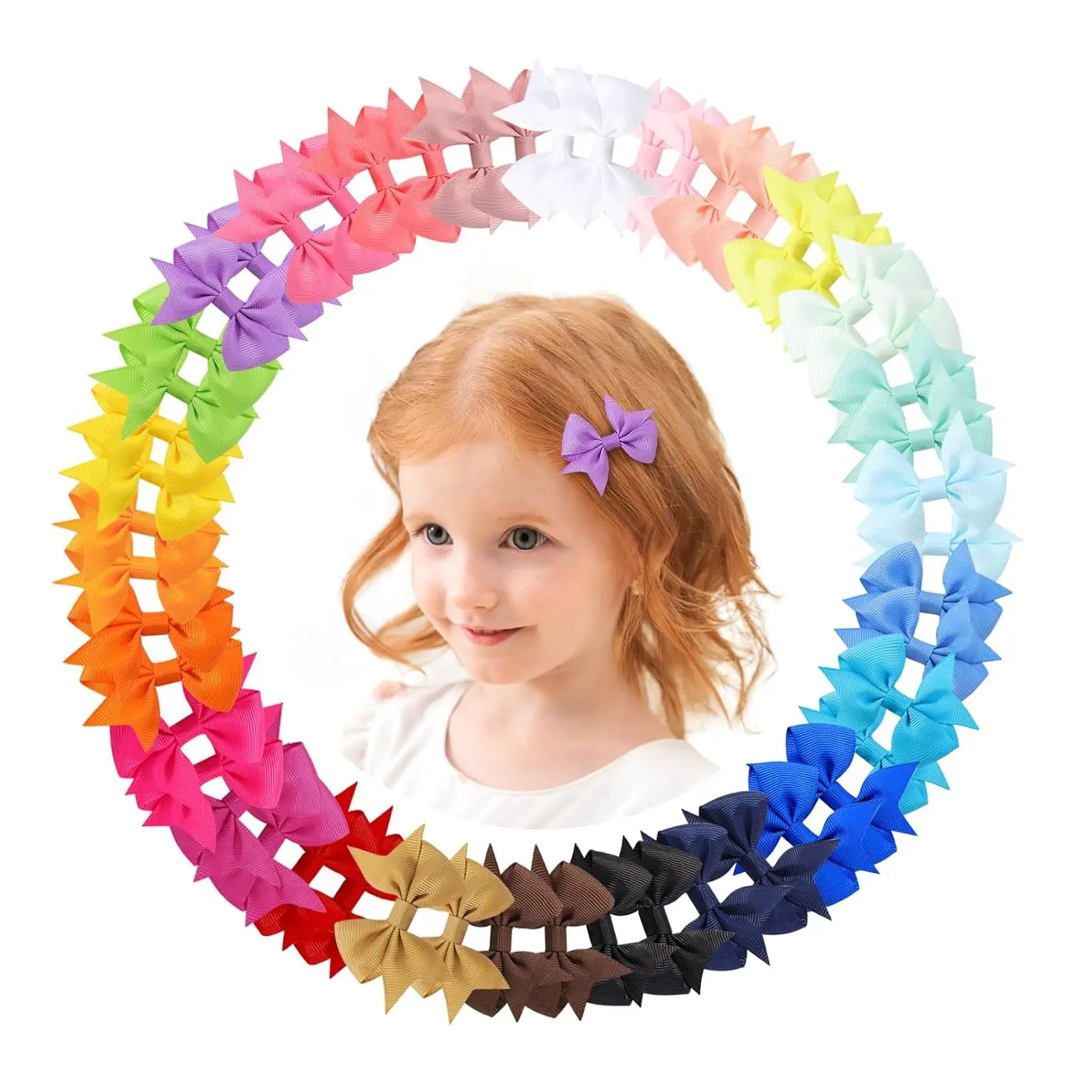 50PCS 2.5 inch Baby Hair Clips Small Bows Fully Lined Grosgrain Boutique Solid Ribbon Hair Accessories for Girls Teens Infants Kids Toddlers Newborn Bright Colors(Gift)