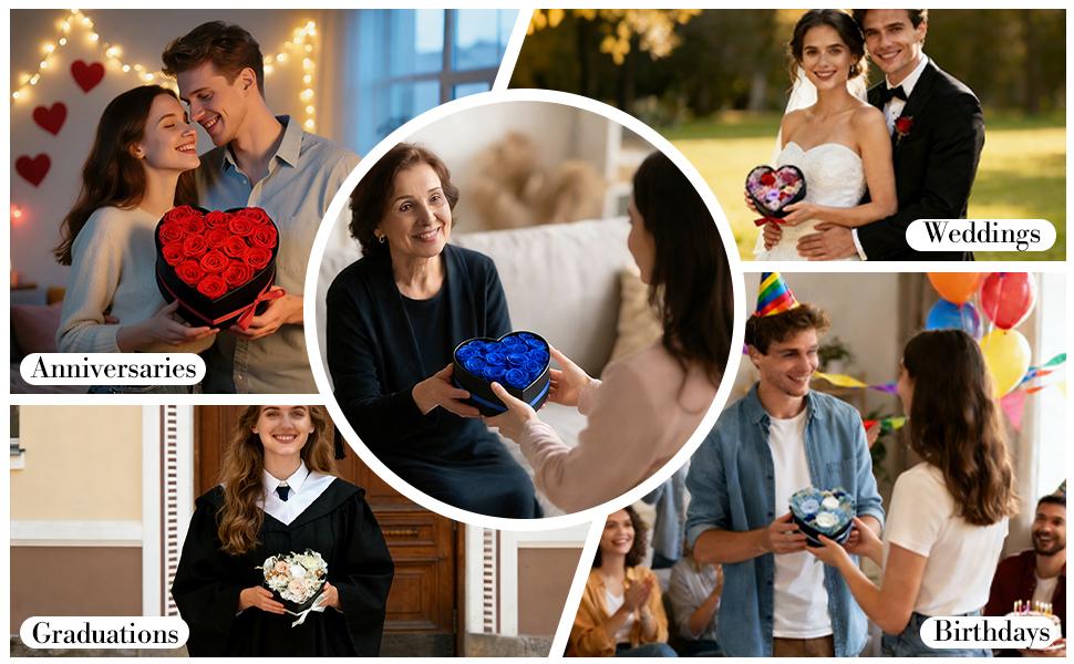 Preserved Roses Heart Shape Box Valentines Day Gifts for Her Mothers Day Forever Flowers (Red, 16 Roses)