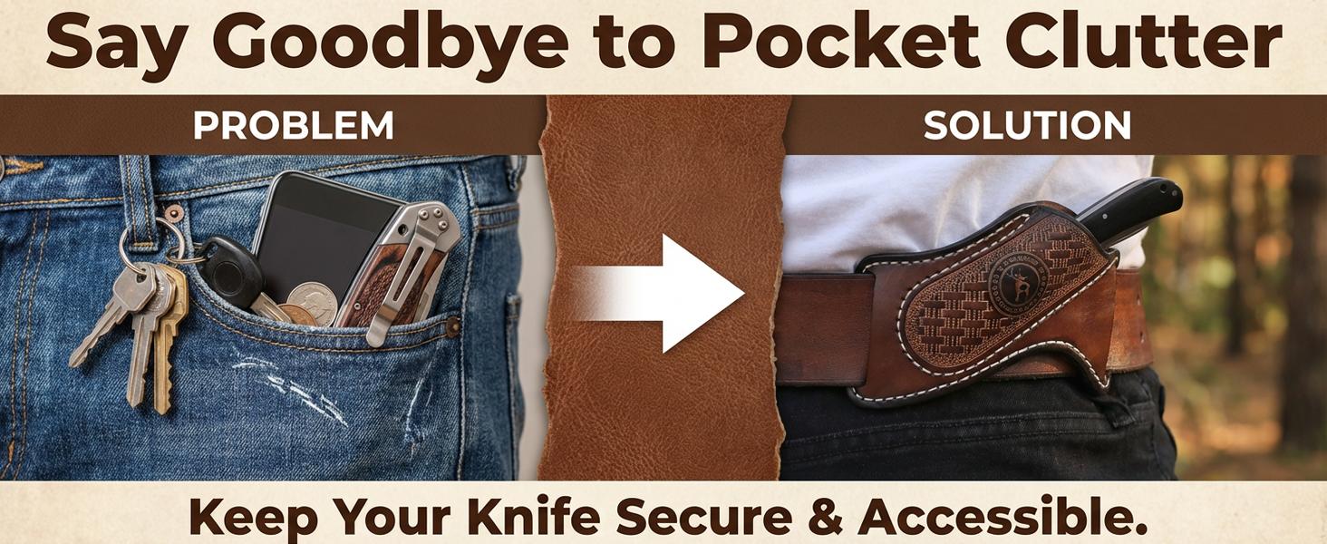 Leather Knife Sheath for Belt Pocket Folding Knife Holder Compact Draw Knifes Carrier EDC Tools Holster