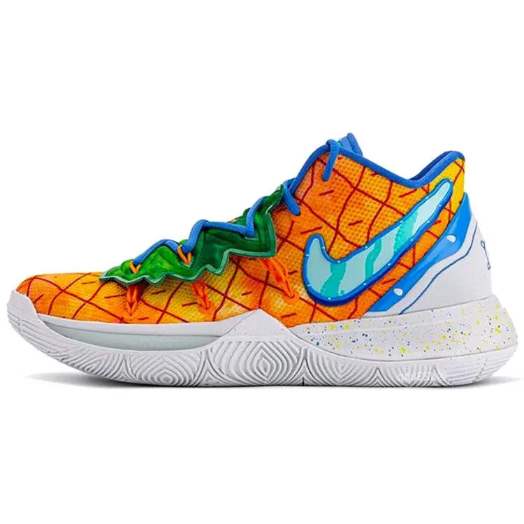 Nike Kyrie 5 SpongeBob SquarePants Pineapple House Mid-Top Basketball Shoes for Men in White and Orange Verifiable, with credentials and supporting global authentication