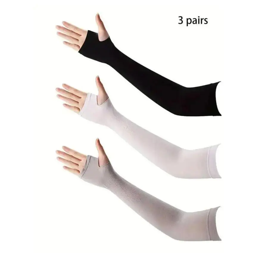 Unisex Basic Casual Plain Color Arm Sleeves (3 Pairs) - UV Protection, Moderate Stretch, Lightweight Armwear for Outdoor Sports, Driving