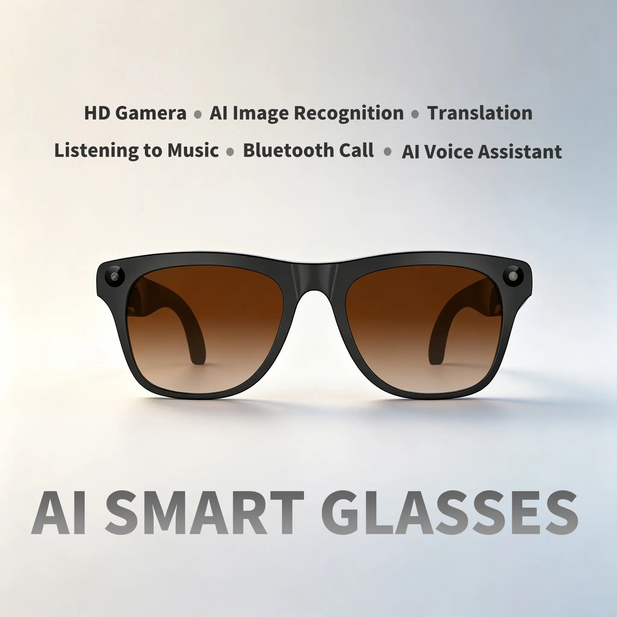 AI smart glasses, equipped with an 8MP high-definition camera, voice control, multilingual translation, WiFi Bluetooth compatibility, interchangeable lens, portable AI camera glasses, male and female compatible, suitable for travel and outdoor activities