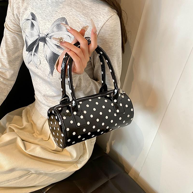 Crossbody Bag for Women Barrel Shape Mini Top Handle Purse PU Leather Polka Dot Cute Handbag Adjustable Strap Daily Use