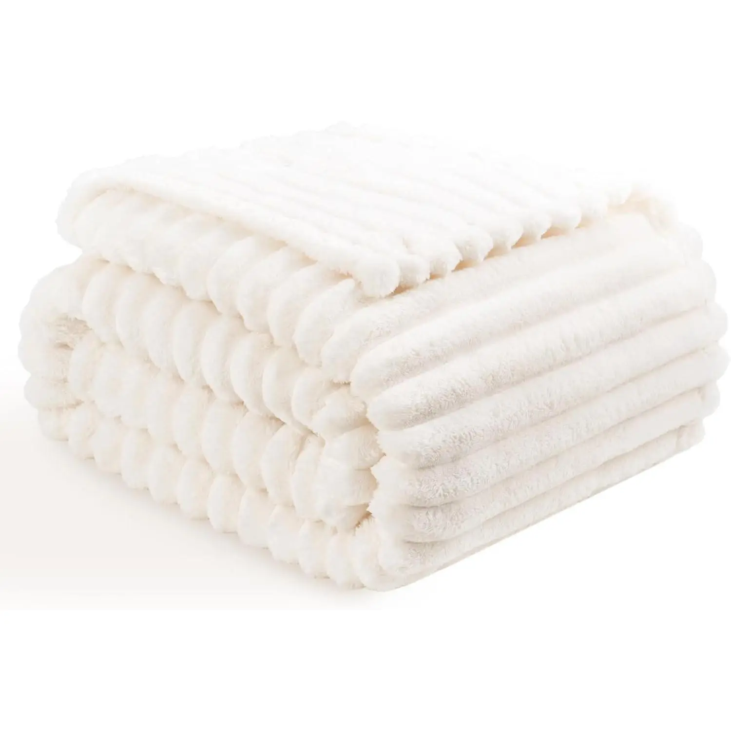Flannel Fleece Throw Blanket for Couch,Sofa,Bed, 300GSM Striped Cream Throw Blanket for Adults and , Super Soft Warm Cozy Lightweight  Decor for -(50x70inch)