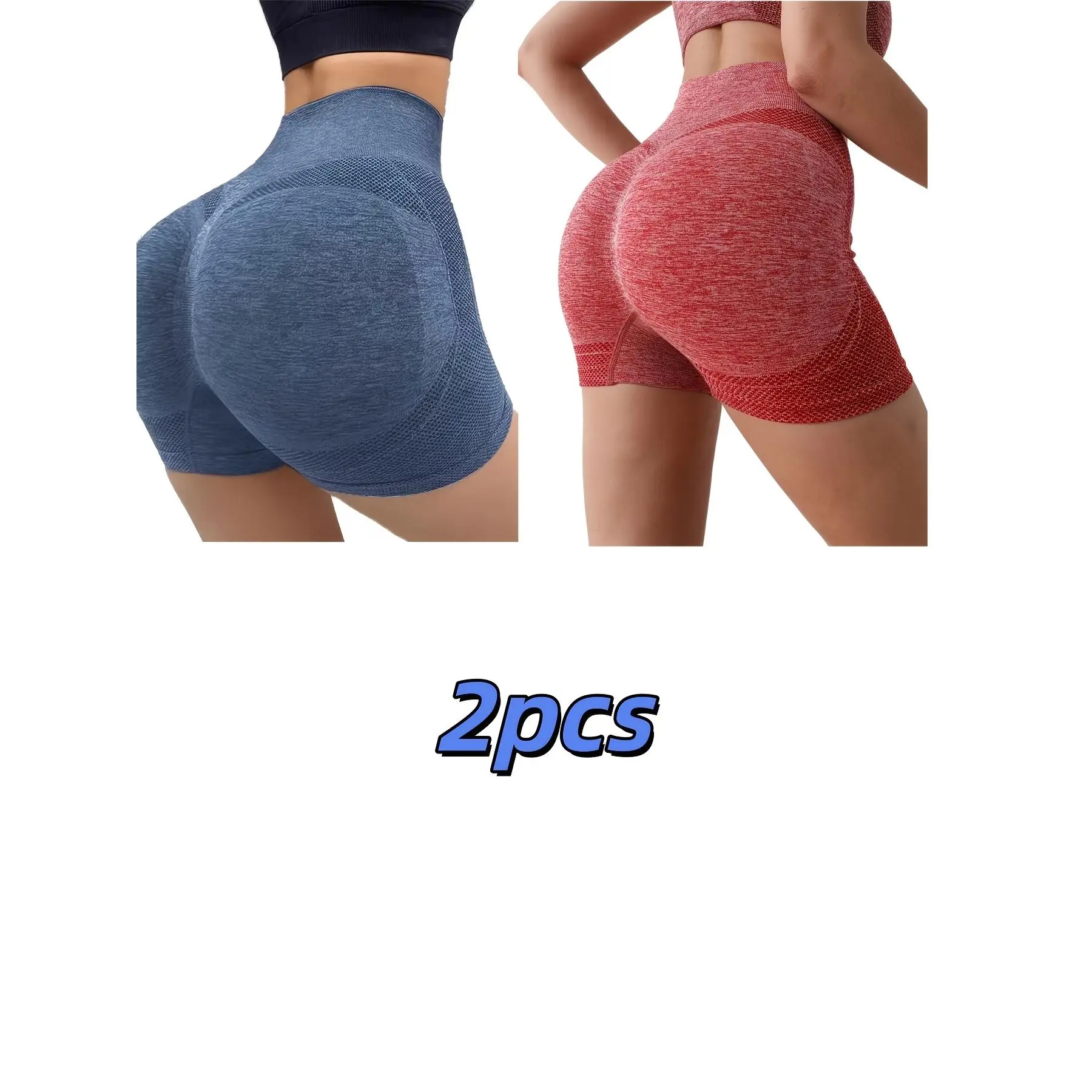 2pcs women's shapewear tight-fitting sports yoga leggings, tummy control, waist slimming, butt-lifting, blue, red, for a firm figure and lifted butt, suitable for spring and summer-HAN