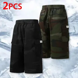 Camouflage Pattern Drawstring Waist Cargo Capri Shorts Sturdy Shape-Retaining Roomy Loose Silhouette Multi-Pocket Utility Design All-Scene Versatile Daily Outdoor Casual Bottom Garment