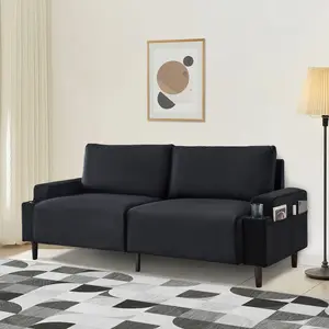 Contemporary 3-Seater Reclining Sofa for Living Room - Soft Cushioned Fabric Couch with Armrests, Storage Bag, Cup Holders - Easy to Assemble, Ideal for Small Spaces, Apartments, Dorms, Office, Bedroom