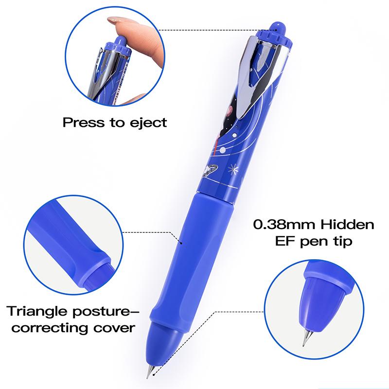 Set 2 simple posture fountain pens with starry sky pattern, blue theme, comes with 4 ink cartridges, replaceable ink cartridges, minimalist style, smooth continuous ink flow, quick drying, DIY study office writing, large capacity fountain pen set
