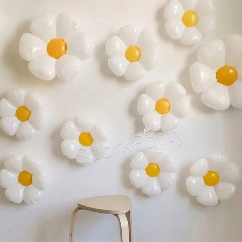 10pcs Daisy Flower Design Aluminum Thin Balloons, Birthday Party Decorations, First Birthday Party Props, Baby Shower Balloons