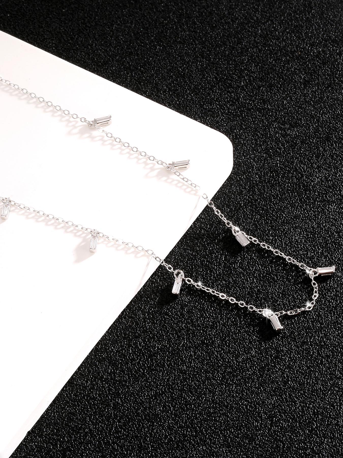 S925 Sterling Silver Simple Square Shaped Pendant Necklace for Women, Fashion Jewelry for Party, Daily Decor, Trendy All-match & Exquisite Jewelry for Birthday Gift, Trendy Charms Necklace
