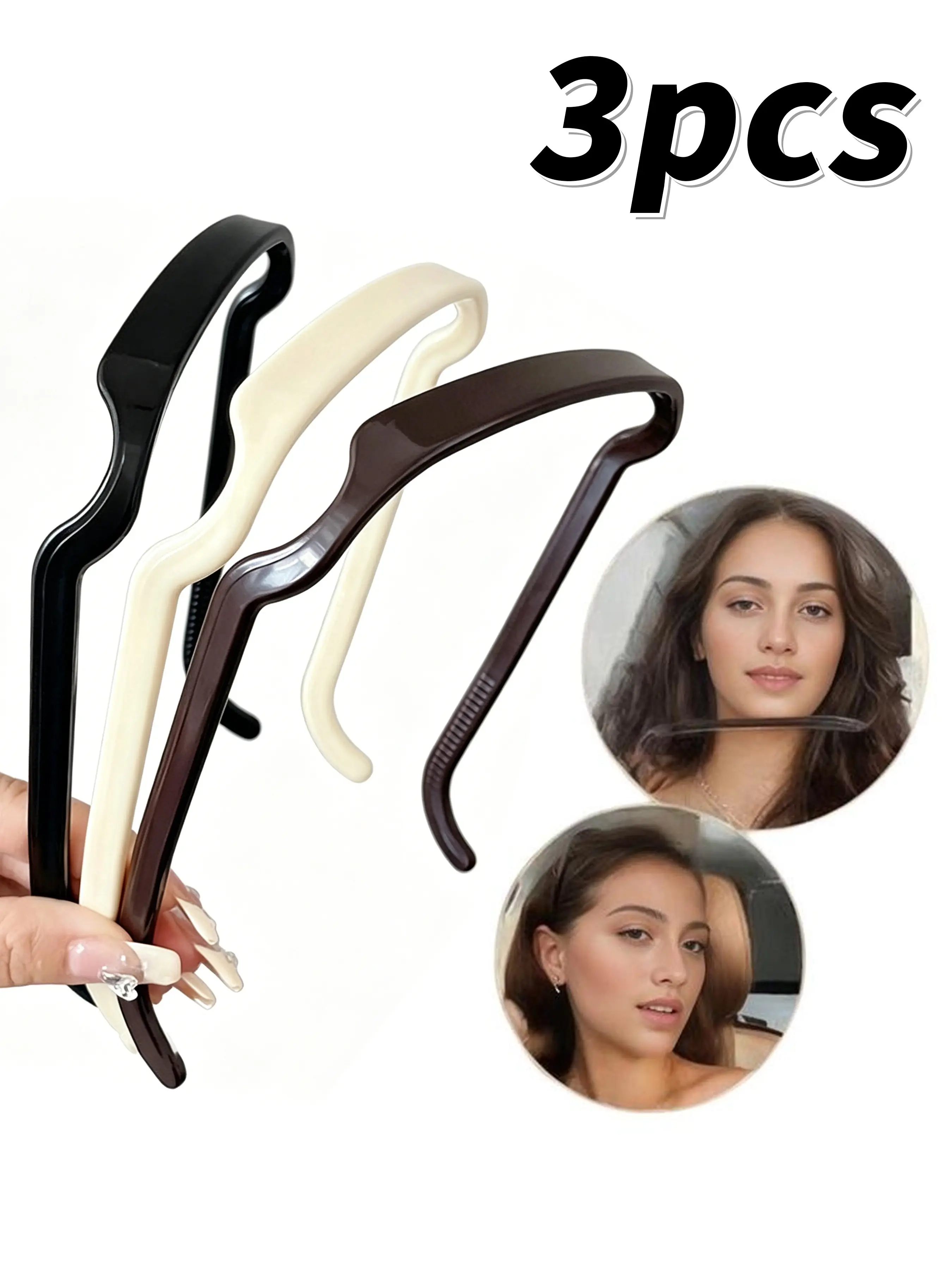 3 Pack Minimalist Solid Color Plastic Headbands, Imitation Square Sunglasses Frame Hair Hoops, Non Slip Headbands, Anti Slip Women Hair Accessories, Versatile Hair Bands for Thick & Long Hair, Perfect for Beach Pool Daily Casual Outfits