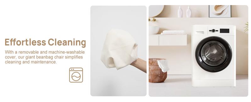 Giant Bean Bag Chair for Adults - Indoor Chaise Lounge with Neck Pillow & Ottoman, All-in-One Sponge Design, Comfy Floor Chair for Reading, Gaming, Napping, and Movies (Khaki)