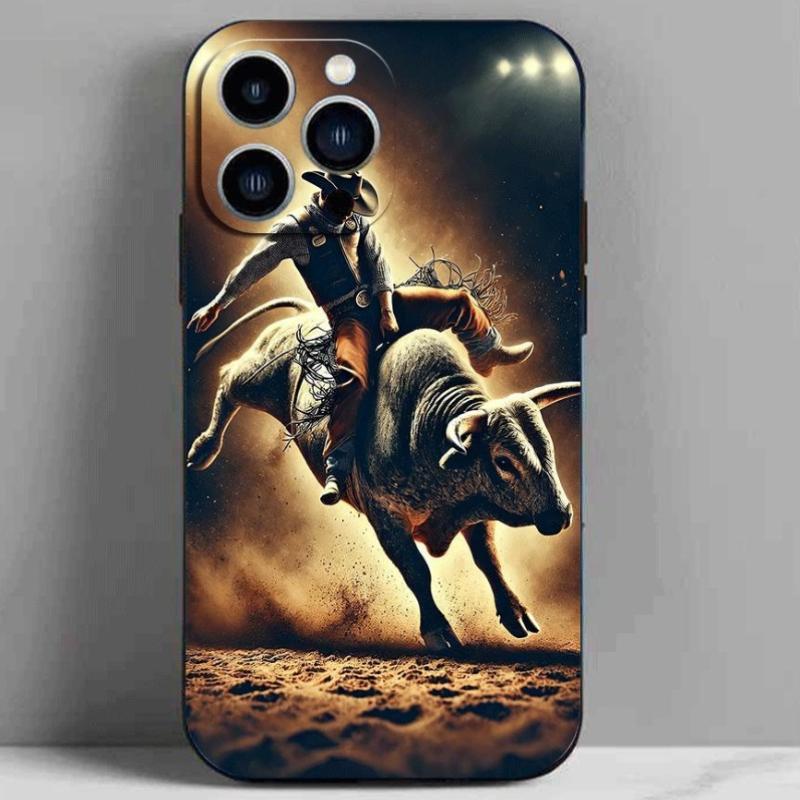Straight Edge Phone Case for iPhone 17 Pro Max 16 Plus 15 14 13 12 11 Air E Cowboy Pattern Drop Protection Shockproof Soft Silicone smartphone Cover