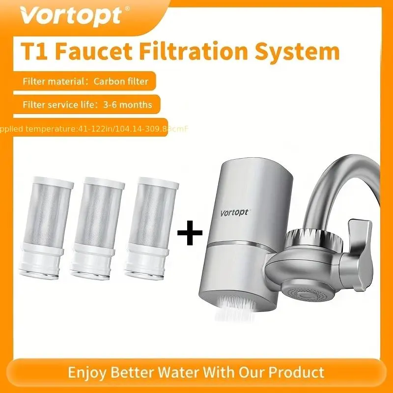 Vortopt Faucet Water Filter for Sink, Rapid Flow - 500 Gallons Faucet Mount Water Filtration System for Tap Water, NSF Certified Reduces Chlorine & Bad Taste with 1 Replacement