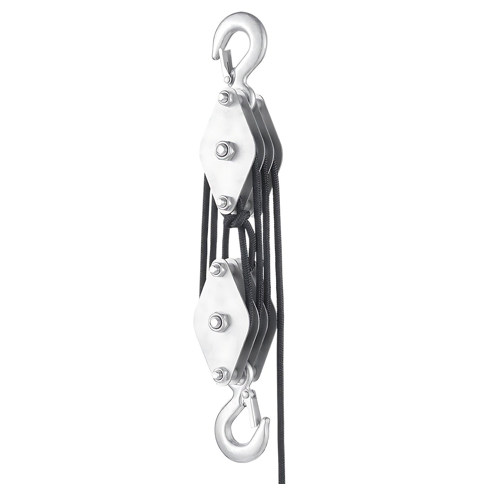 VEVOR 4400 lbs Breaking Strength 100 FT Rope Pulley Hoist, 5:1 Lifting Power Heavy Duty Pulley System with 2pcs Soft Loops, Metal Wheels Bearing Structure, Block and Tackle for Lifting Heavy Objects
