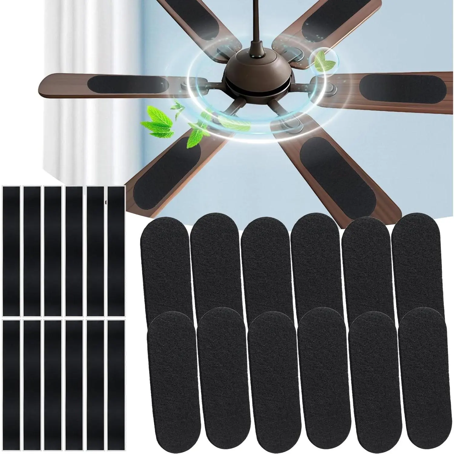 Fan Blade Filters for Ceiling Fans - 12 Pack Easy-Stick Pads with Activated Carbon, Captures Dust/Pollen/Pet Dander, Air Purifier for Home Office Use, Fits Ceiling Fans