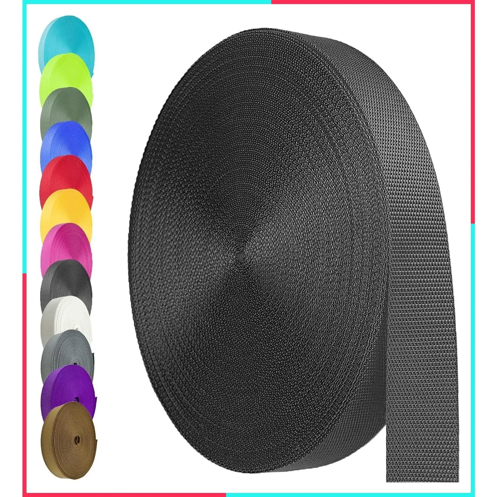 Heavy Duty Nylon Webbing Strap 1" / 1.5", 12-26 Yards, Multi-Color Selection