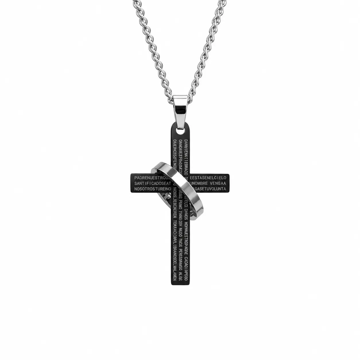 Men’s Gothic Cross Pendant Necklace - Short Titanium Steel/Alloy Chain (Black, Steel) - Faith-Inspired Emblem, Geometric Gothic Graphic - Streetwear Hip Hop Jewelry Gift for Men, Crucifix/Silver Cross Necklaces