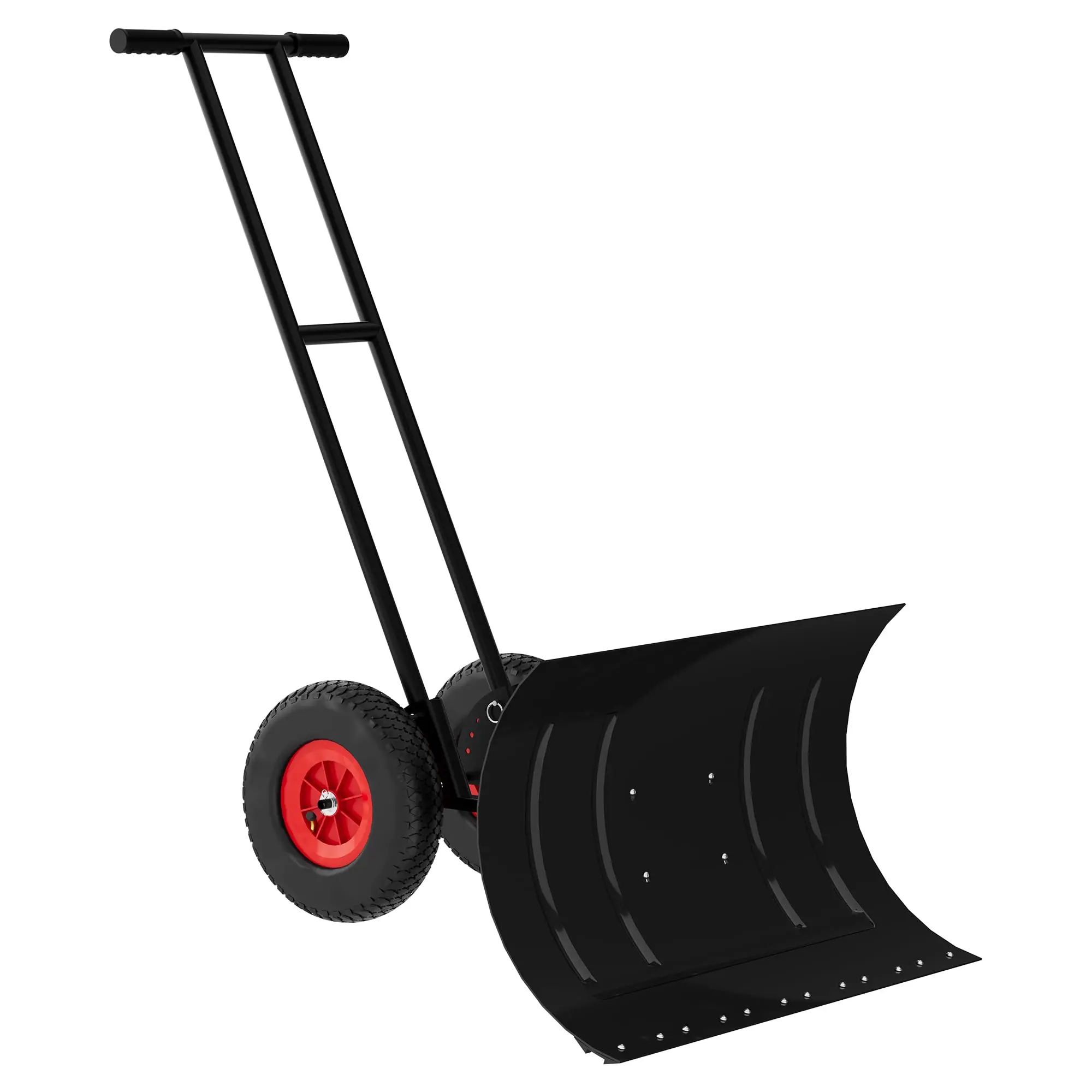 GARVEE Large  30" W X 18"H Snow Shovel Pusher  for Driveway, Metal Snow Pusher with Wheels, Ergonomic Snow Pusher Shovel with Snow Removal Adjustable Angle & Height Handle for Driveway, Double Rod