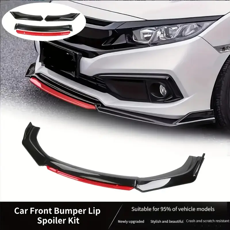 4-piece material car front lip spoiler kit - stylish appearance upgrade, small car mudguard modification accessories, easy to install and durable to protect mudguards, car spoilers, car modification accessories