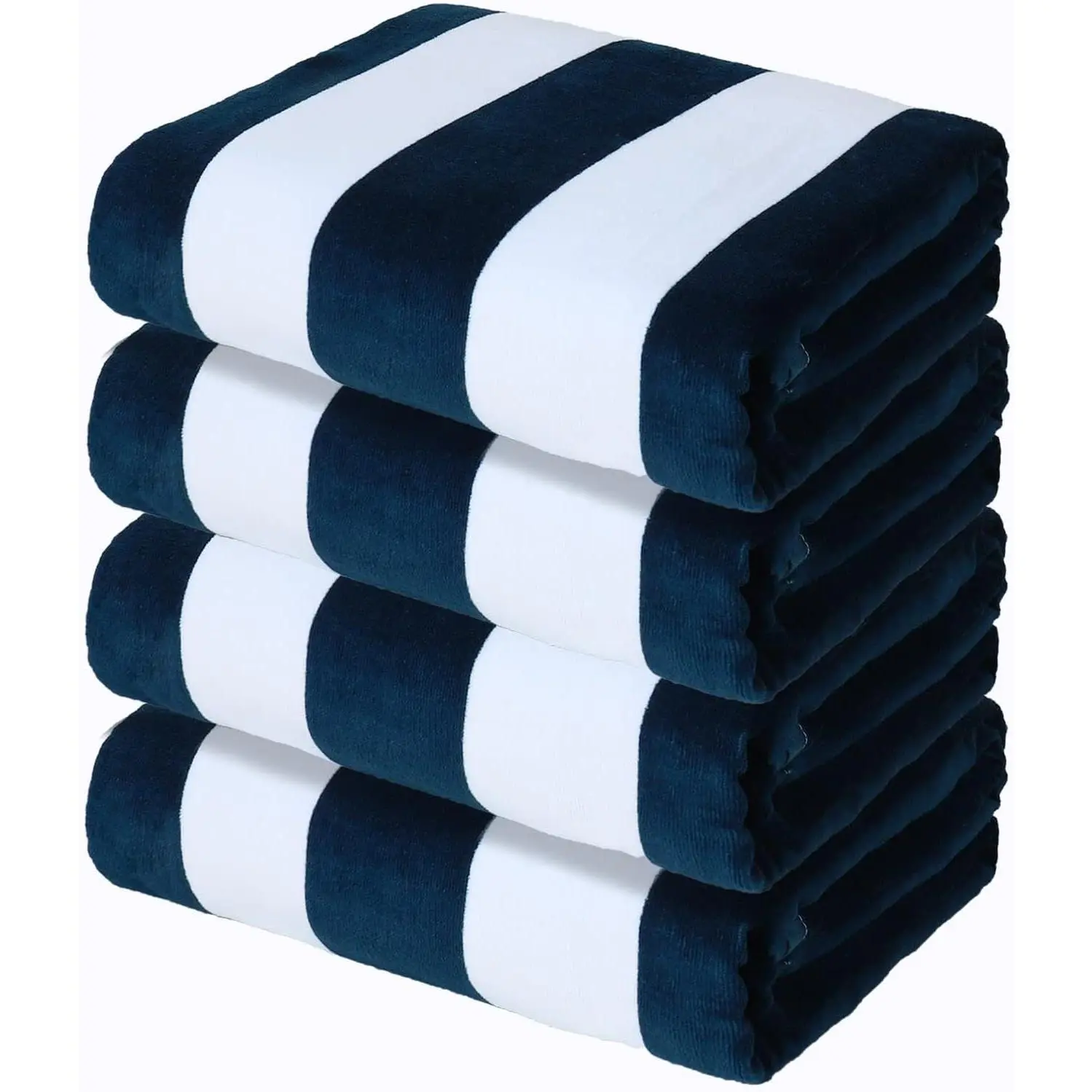 4 Pack Cotton 35x70 Inches Soft Cabana Stripe Thick Beach Towel, Super Absorbent Travel Bath Pool Towel (Dark Navy)