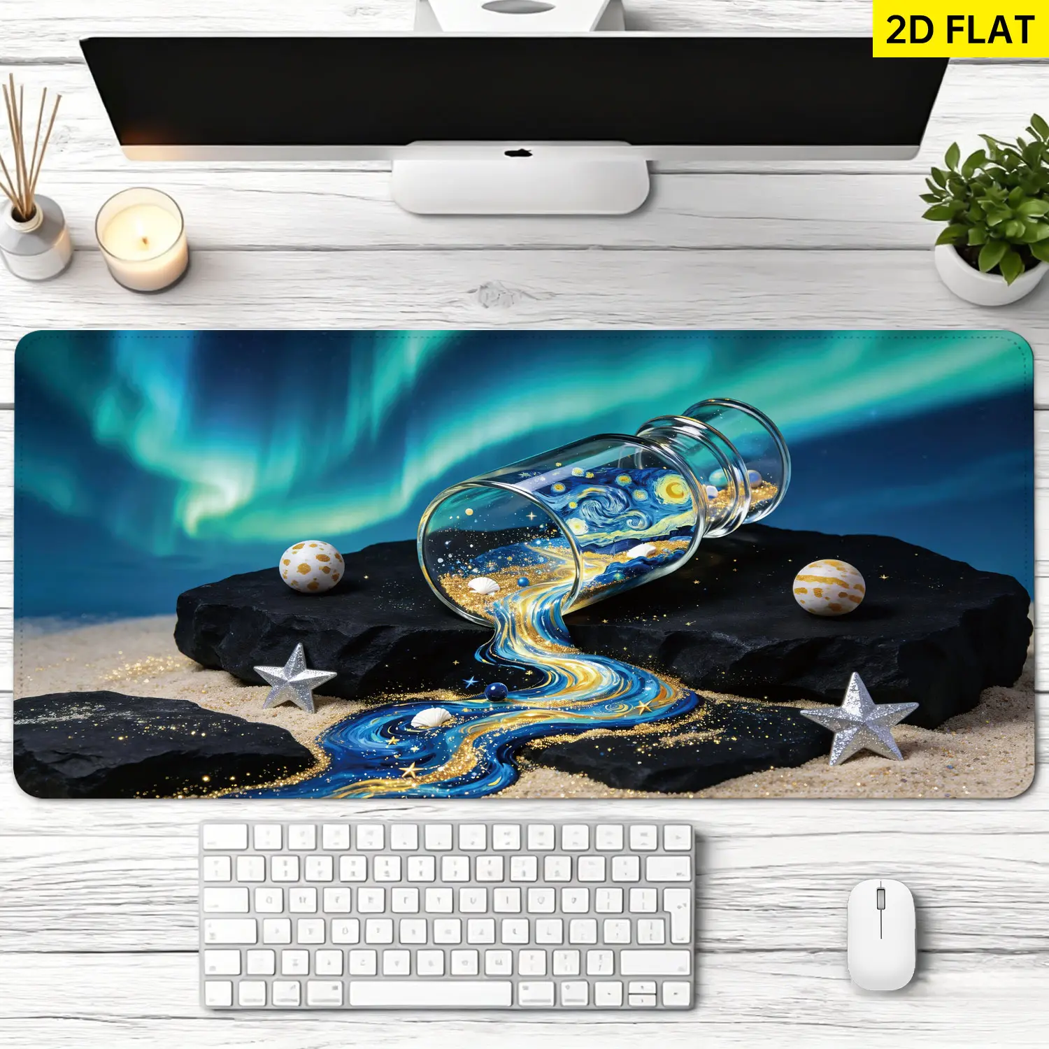 Extra Large starry night aurora bottle art Mouse Pad,Non Slip Rubber Pad,Desktop Decoration Drotection Pad,Washable,Lock Edge Multi Size,Premium Multipurpose Mousepad For Home,Office,Gift for Family and Friends