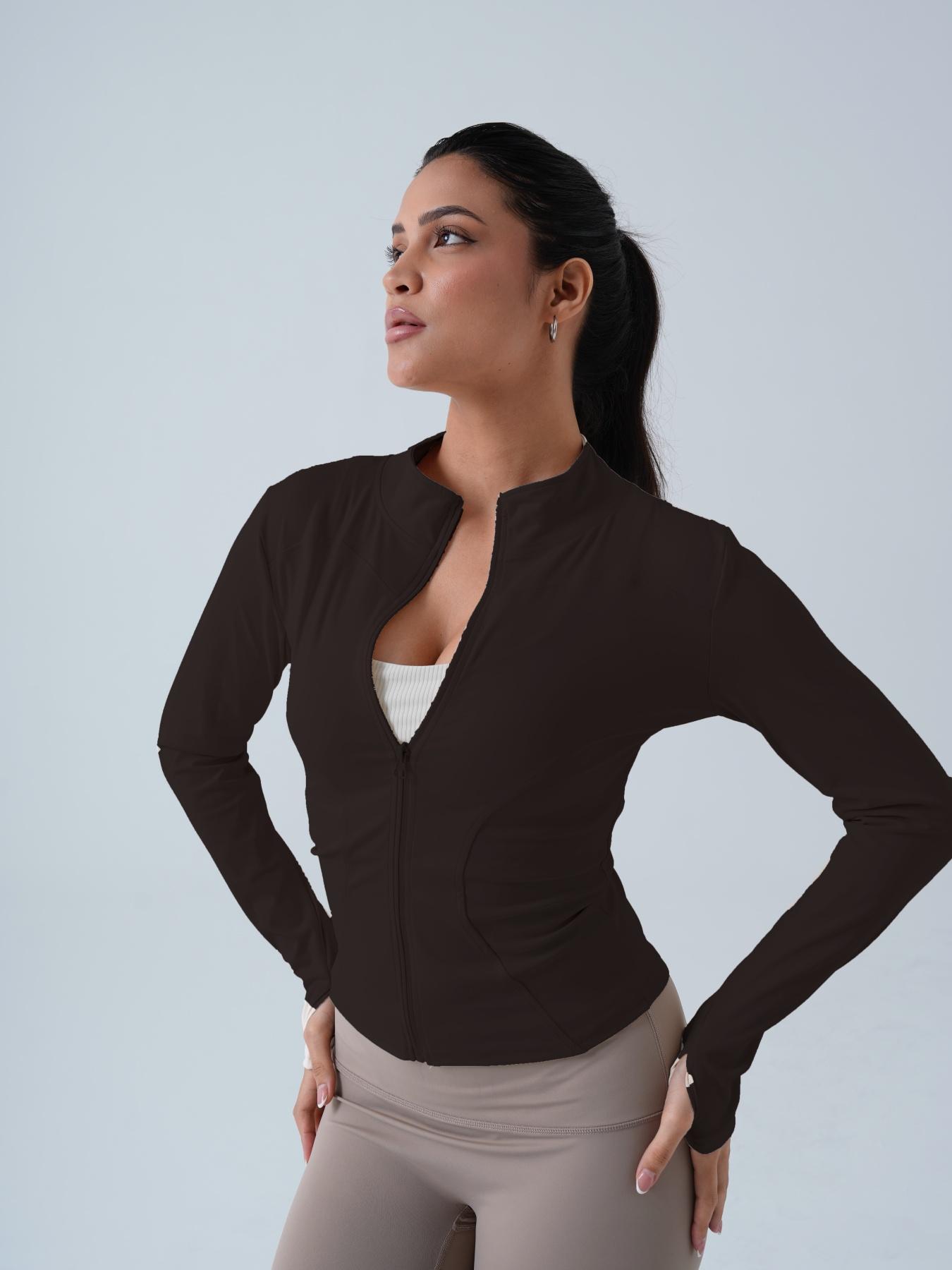 Women's Solid Zip-Up Sports Jacket, Sporty Long Sleeve Outerwear for Women, Ladies Sportswear for Indoor and Outdoor Wear