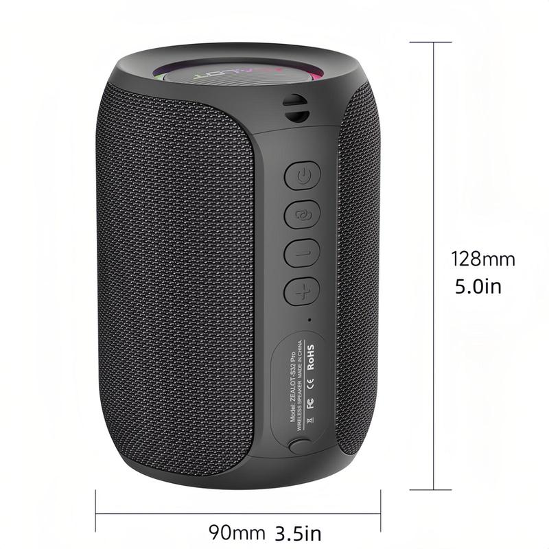 ZEALOT Portable Wireless Bluetooth-compatible Speaker, 15W Stereo Sound Speaker&super bass with RGB Light Effect, Waterproof Wireless Speaker for Home Outdoor Camping hiking cycling Halloween Gifts, Portable Speaker, Multifunctional Wireless Speaker