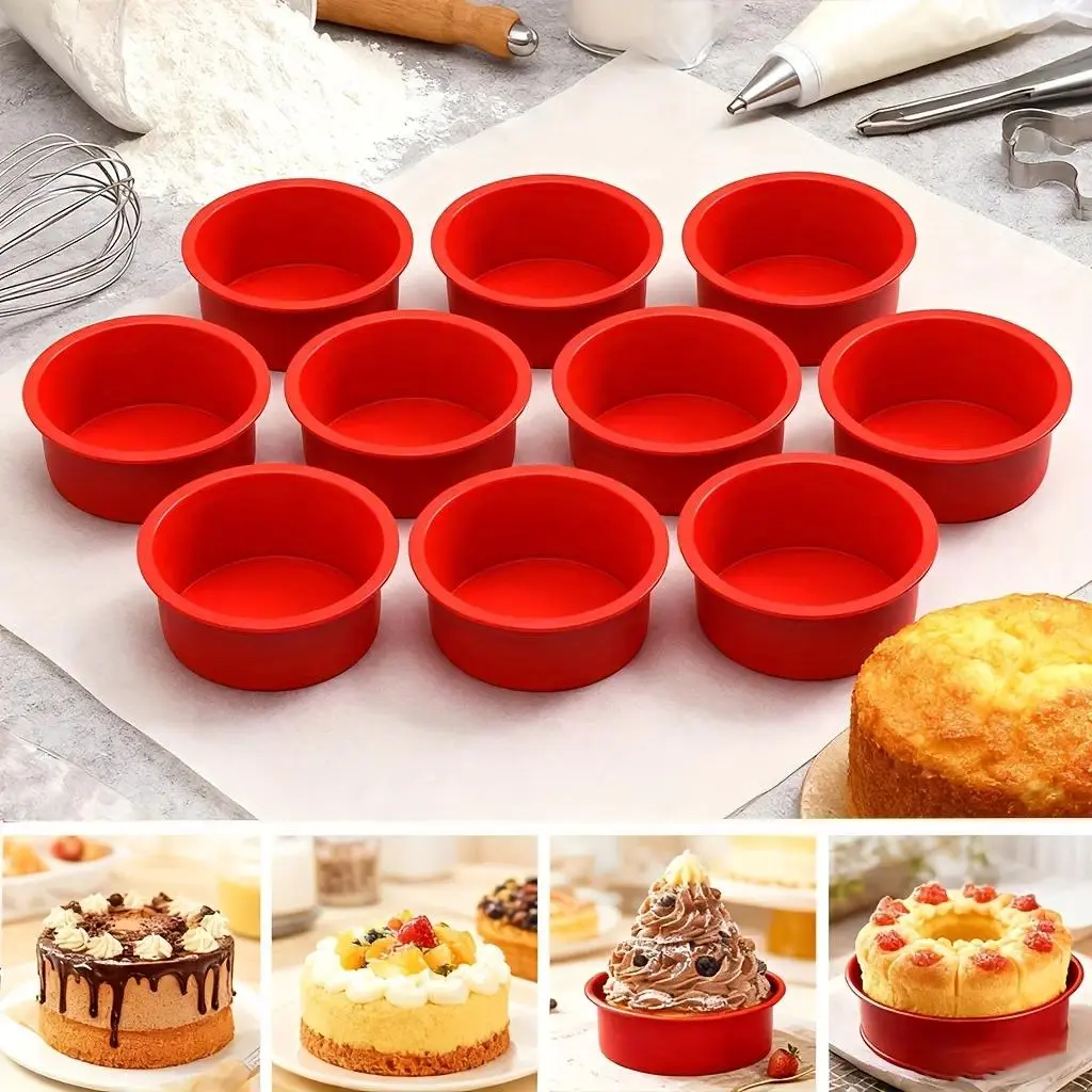 2/4/8-Piece Nonstick Silicone Mini Cake Pans - 4 in Round Molds for 4" Cupcake Fit, Easy Clean Silicone Pastry Bowls, Ideal for Rainbow Cakes, Holiday Baking, Home Kitchen Bakeware Utensils, Nonstick Cupcake Pans