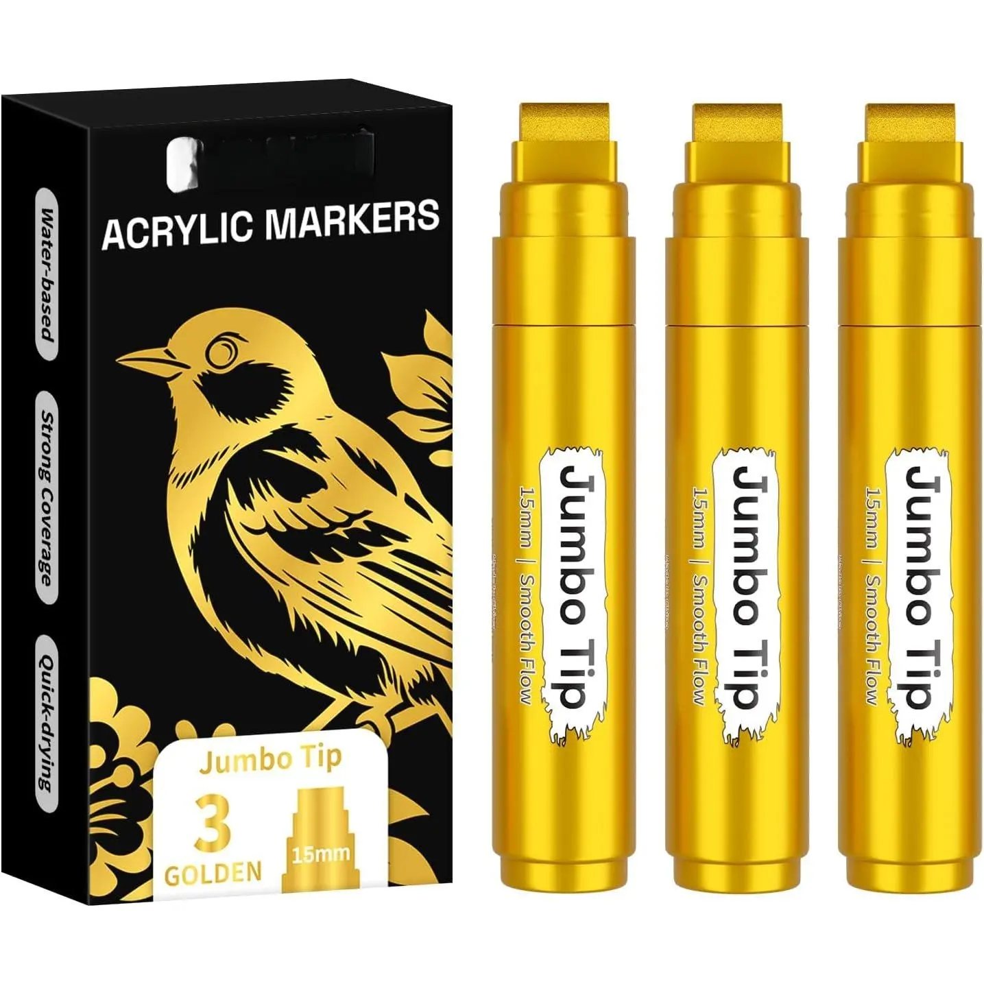 3 Permanent Metallic Poster Markers with 15mm Wide Tip - Brilliant Pigment, Quick-Dry Ink, Smooth Flow, Fade-Resistant, Multi-Surface Office Writing Tools for Rock, Fabric, Glass, Permanent Marker