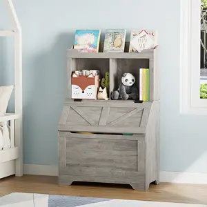 Turn-Top Lid Kids Storage Cabinet, 2-Cubby Bookshelf & Toy Organizer. Sturdy & child-friendly, compact design fits playroom, nursery, bedroom and kindergarten perfectly.