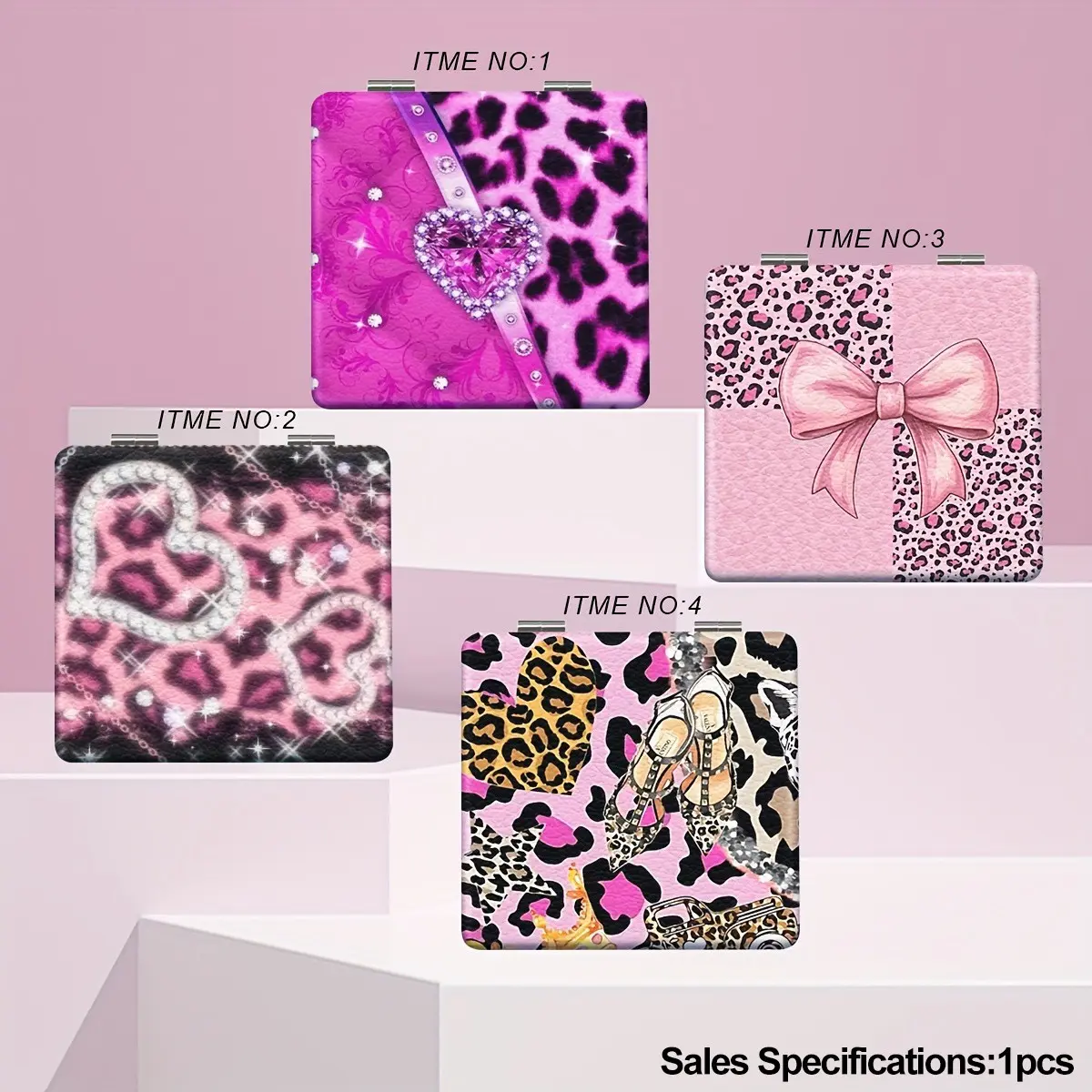 Mini PU Foldable Travel Makeup Mirror with Leopard Print Design, Compact Handheld Cosmetic Mirror Easy to Store, Retro Beauty Accessory for Girls, Ideal Gift for Birthday, Valentine’s Day & Wedding